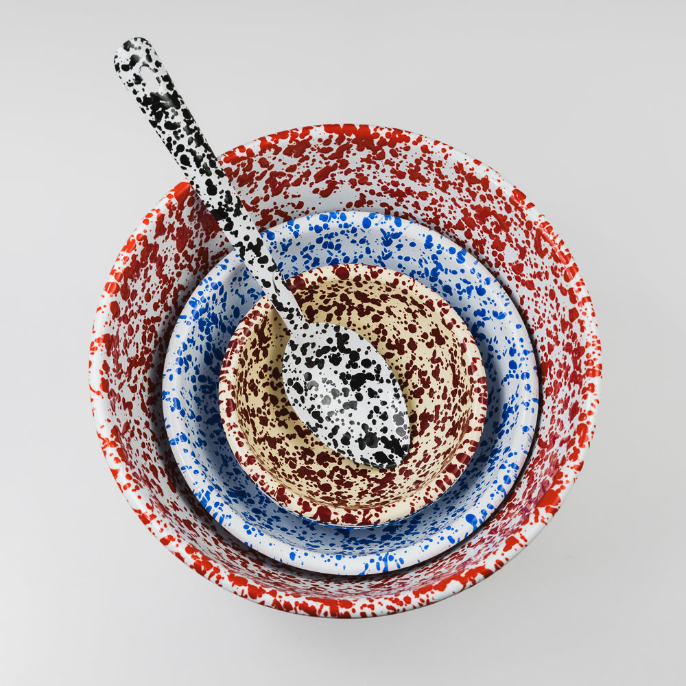 Splatter Enamelware 20 oz Cereal Bowl - Burgundy & Cream Splatter