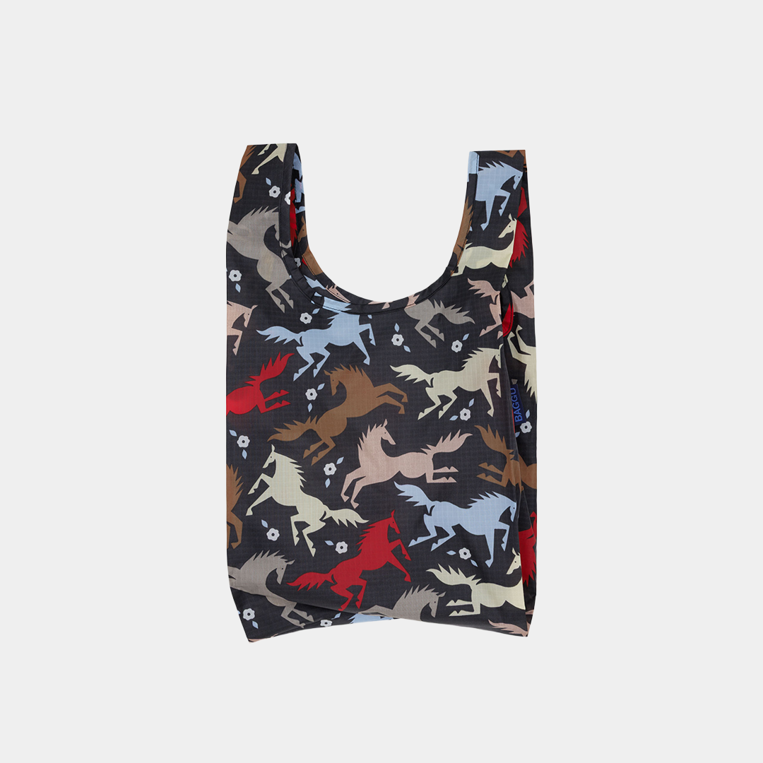 Reusable bag with horse pattern on a white background