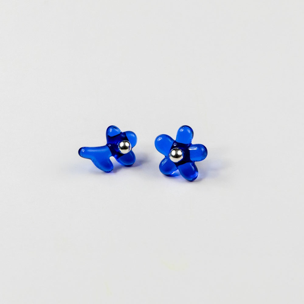 Petal Icon Stud Earrings - Sterling Silver, Blue Ocean