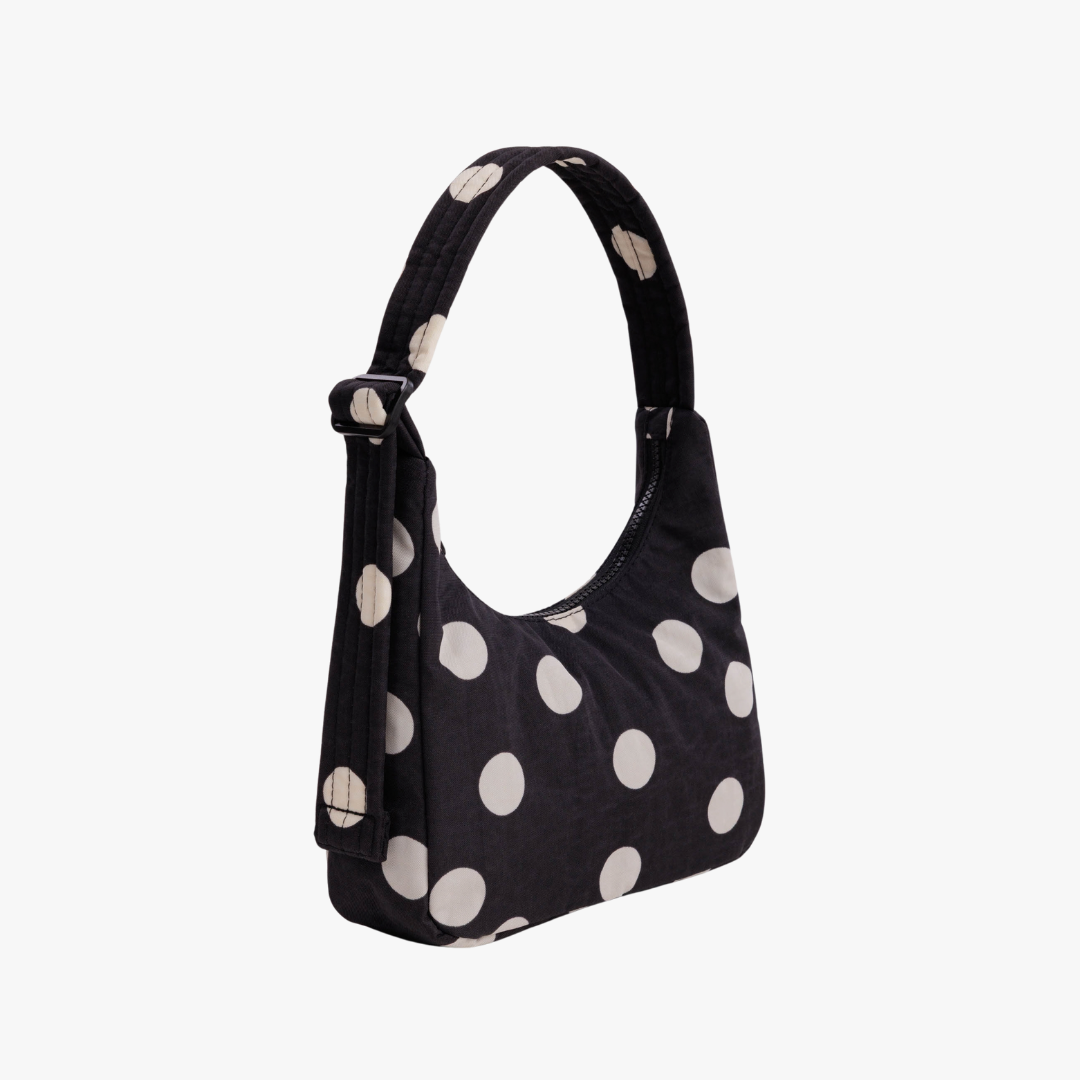 Mini Nylon Shoulder Bag - Black and Cream Polka Dot