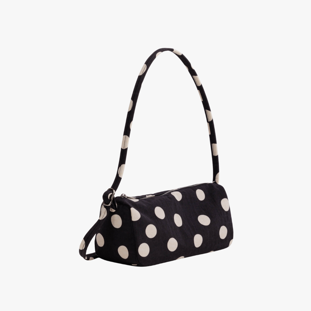Nylon Loaf Bag - Black and Cream Polka Dot