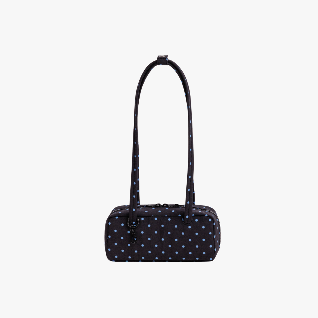 Small Nylon Bowler Bag - Black and Sky Blue Micro Dot