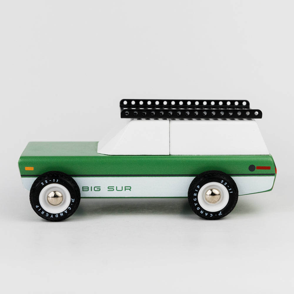 Toy truck with 'Big Sur' branding on a white background
