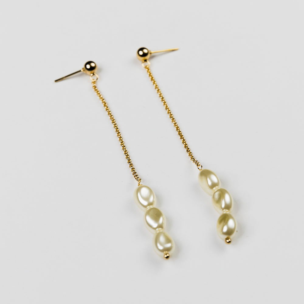 Row of Baroque Pearls Drop Earrings